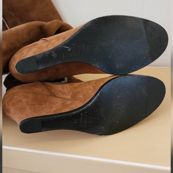 Lanvin Knee High Wedge Boots With Shearling Lining In Camel Suede Boots size 37 - Picture 7 of 8